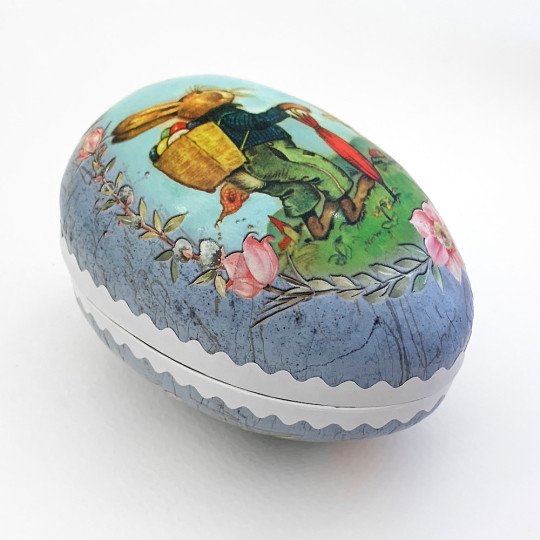 4-1/2" Vintage Style Hiking Bunny Papier Mache Easter Egg Container ~ Germany